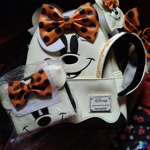 Loungefly Minnie Mouse Backpack and Wallet Set - Orange and Black